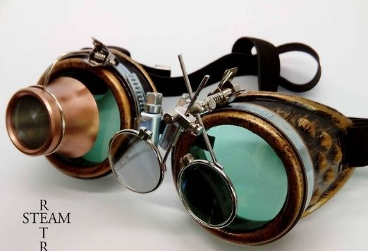  Double loupe green lens steampunk goggles