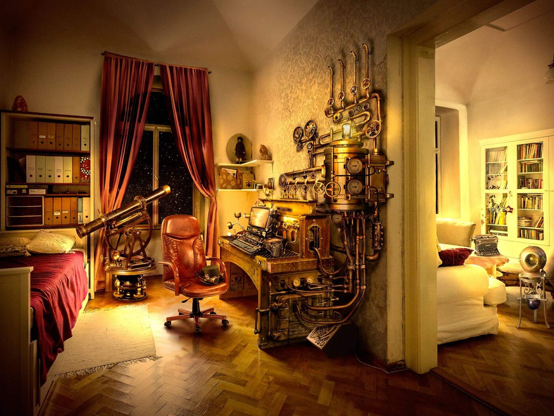 Steampunk living deals room