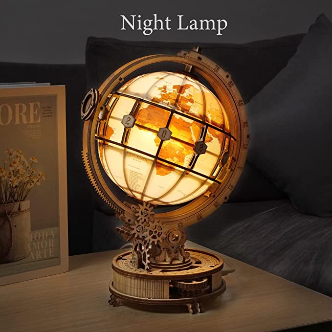 Steampunk puzzles globe night lamp alt