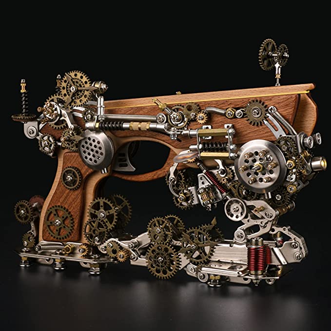 Steampunk puzzles metal gun model