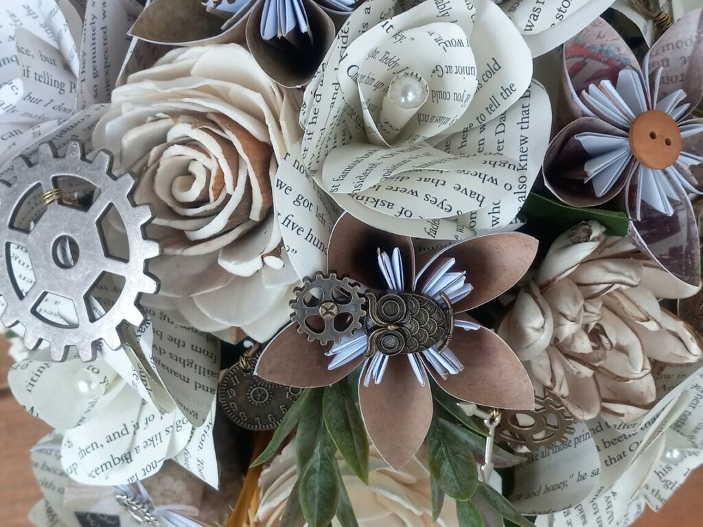 wood and book steampunk flowers